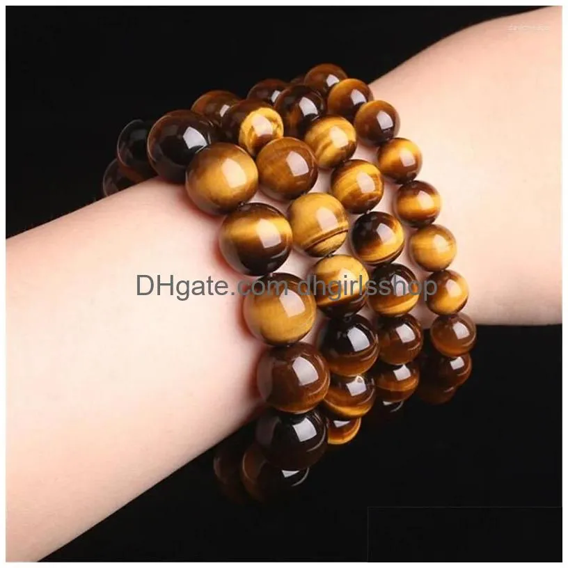 Beaded Strand 6-20 Mm Beads Tiger Eye Bracelet For Women Brown Natural Stone Men Elastic Yoga Chakra Healing Energy Jewelry Drop Deli Dhu8I