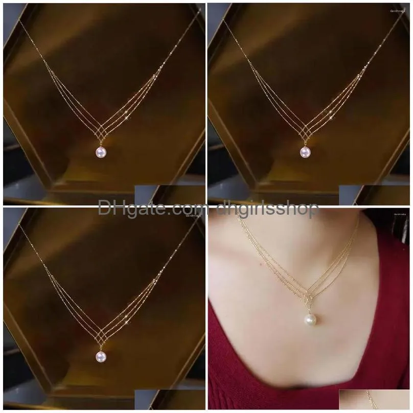 Pendant Necklaces Pearl Necklace Minimalist Design Sense Neck Chain Lock Bone Ins Fashion Elegance Taylors Drop Delivery Dh8Pv