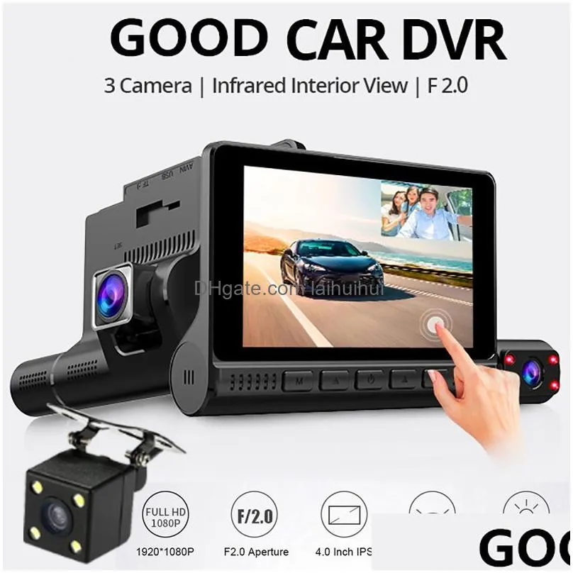 Car Dvr High Quality 4 Inch Hd 1080P Video Recorder Dash Cam 3 Lens Smart G-Sensor Rear Camera 170 Degree Wide Angle Tra Resolution Dhyvn