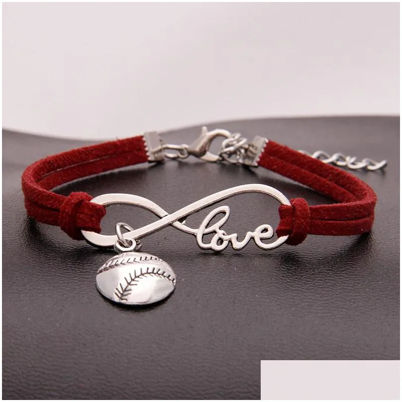 American Softball Infinity Bracelets For Women Men Love Baseball Charm Veet String Rope Wrap Bangle Fashion Sports Jewelry Gift Drop Dh2Mo