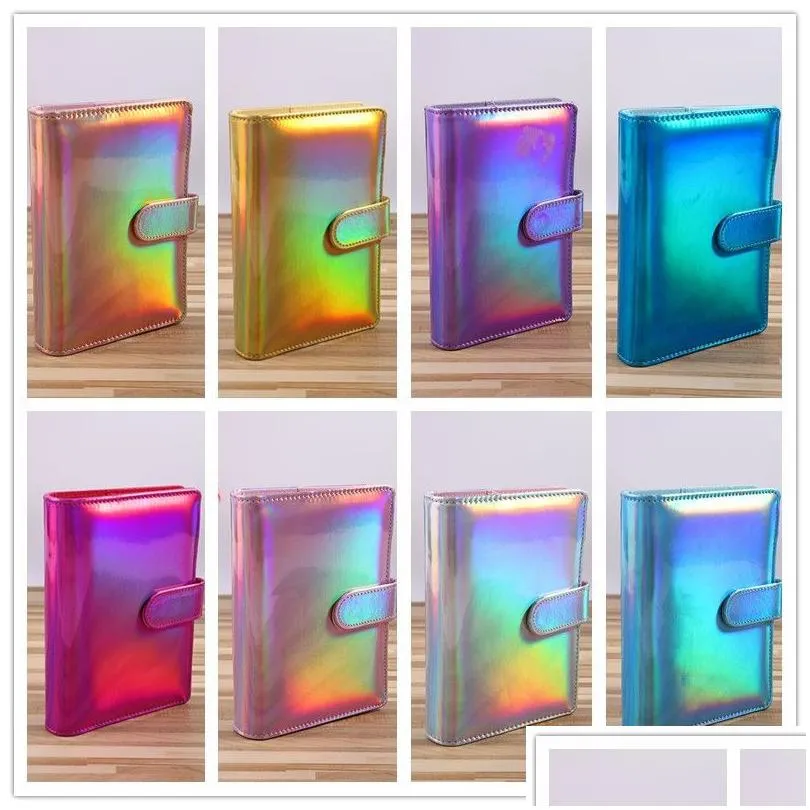 Notepads Wholesale A6 Holographic Notebook Binder Notepads Pu Leather Refillable 6 Ring Binders For Filler Paper With Magnetic Buckle Dhwee