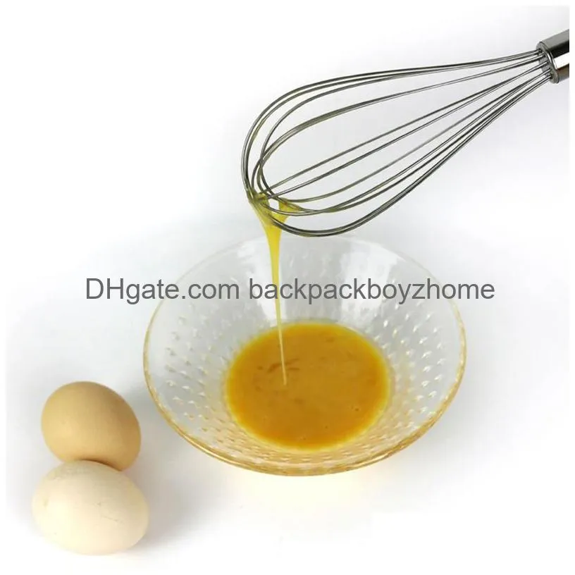 Egg Tools Stainless Steel Balloon Wire Whisk Tools Blending Whisking Beating Stirring Egg Beater Durable 4 Sizes 6-Inch/8-Inch/10-Inch Dhec1
