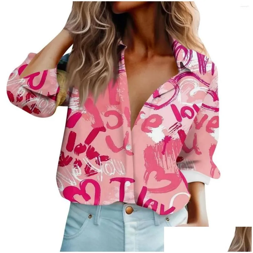 women`s hoodies shirt blouse valentine`s day love print button long sleeve casual basic collar regular top shirts & blouses