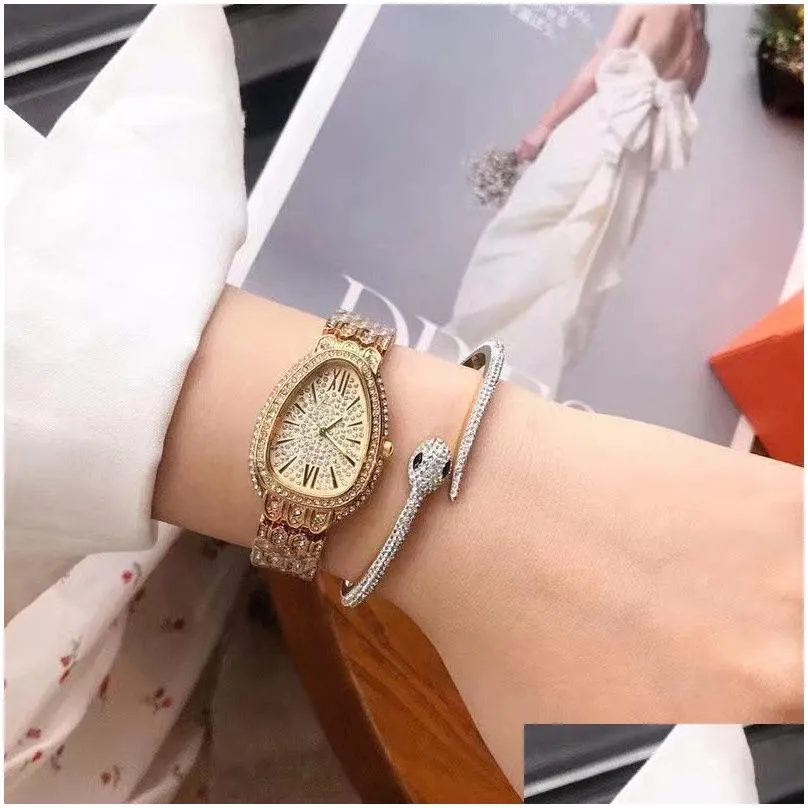 Women`S Watches Luxury Women Snake Watches Bracelet 2 Sets With Gift Box Top Esigner Diamond Lady Watch Fashion Wristwatches For Wome Dhhbd