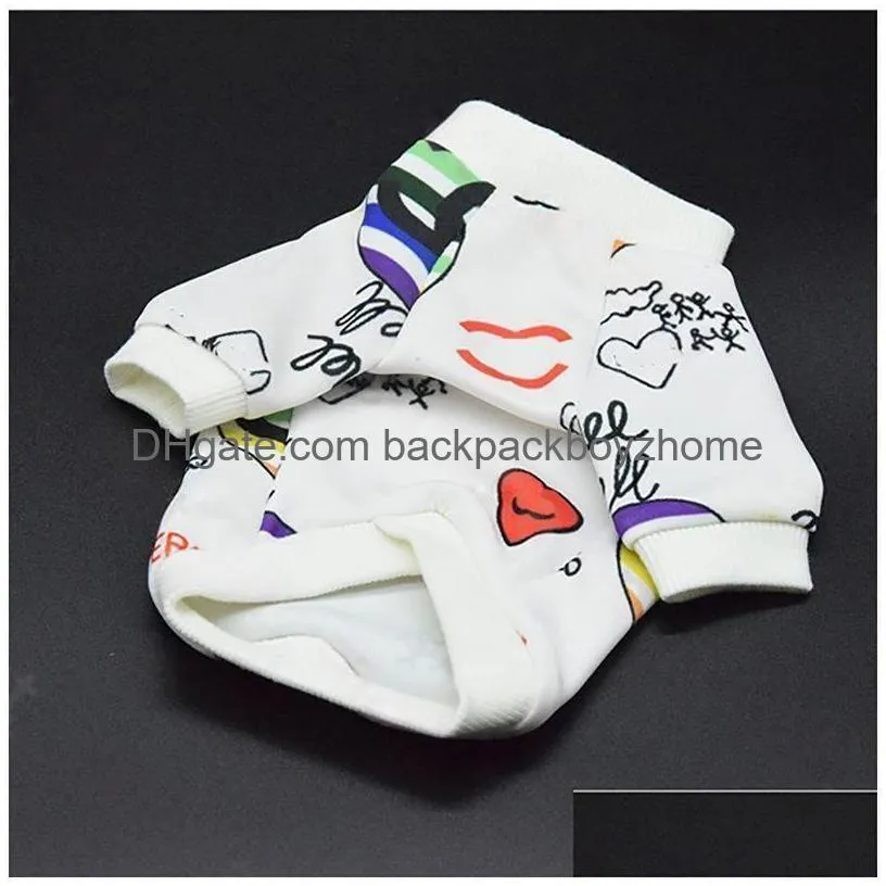 Dog Apparel White Printed Dog Hoodie Fashion Luxury Plover Warm Shirt Coat Designer Thin Blouse Schnauzer French Bucket Drop Delivery Dh7Ry