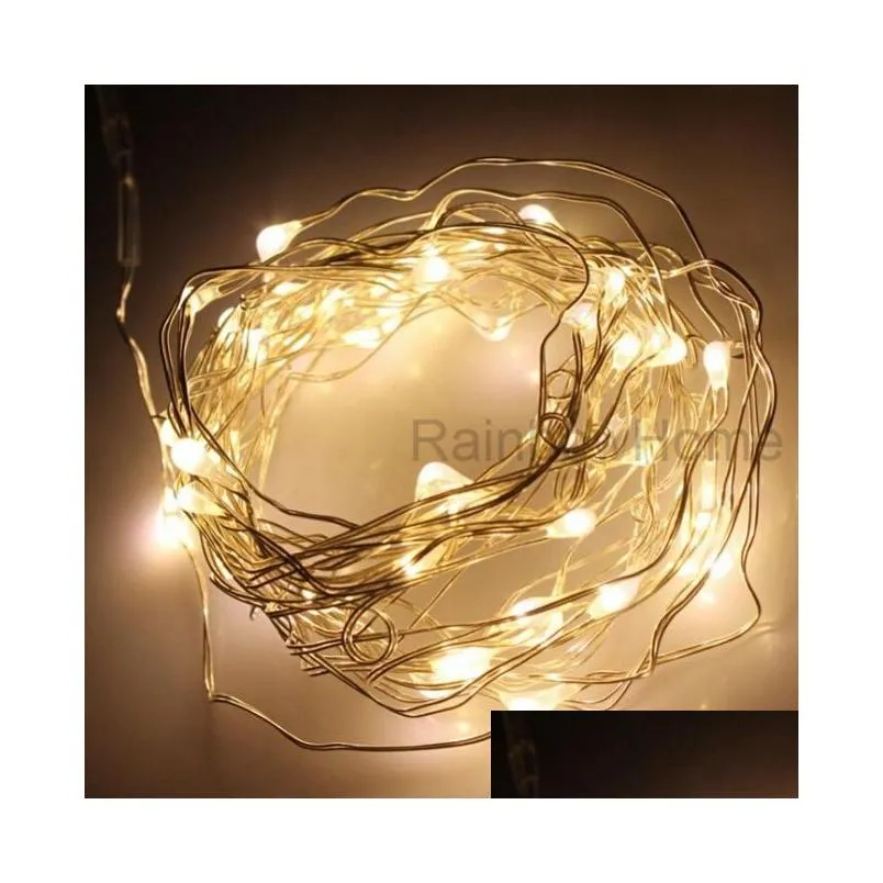 aa battery power operated led copper silver wire fairy lights string 2m  5m christmas xmas home party bike decoration seed lamp