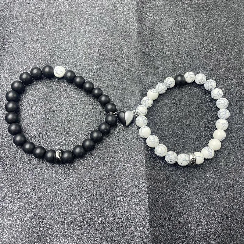 line white pine black frosted bracelet set black and white love stainless steel couple bracelet pair of student bracelets