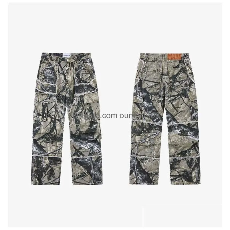 Men`S Pants Mens Pants Spring Summer Hip-Hop Fashion Camouflage Printed Jeans Straight Wide Leg Loose Wearproof Handsome Drop Deliver Dhkoj