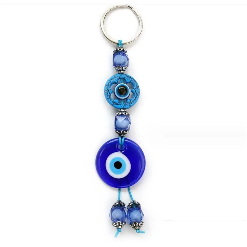 Key Rings L Turkish Blue Evil Eye Lucky Glass Pendant Ring Eyes Light Holder Keychain Drop Delivery Yydhhome Dhvmg