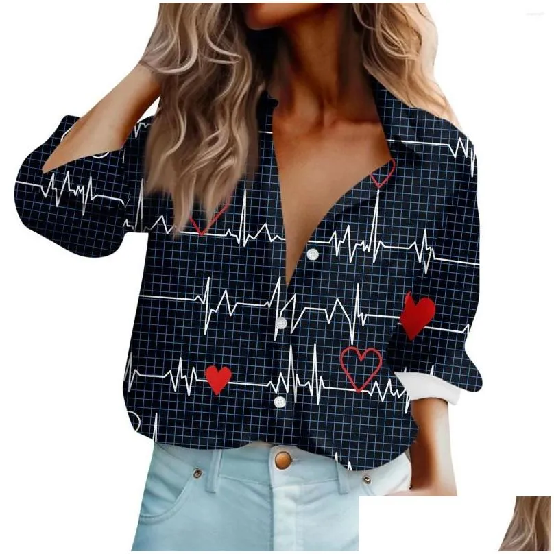 women`s hoodies shirt blouse valentine`s day love print button long sleeve casual basic collar regular top shirts & blouses