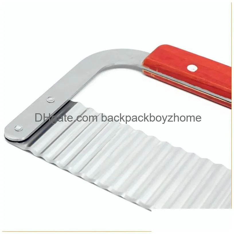 Fruit & Vegetable Tools Potato Wavy Slices Crinkle Cutters Soap Cutting Tools French Fry Slicer Wooden Handle Stainless Steel Blade Se Dhxg3