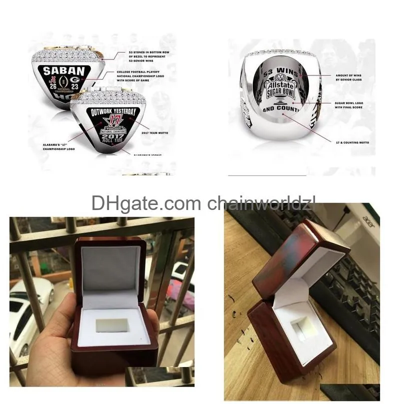 fashion alabama 2018 crimson tide national football championship ring with wooden box souvenir men fan gift 2019 2020