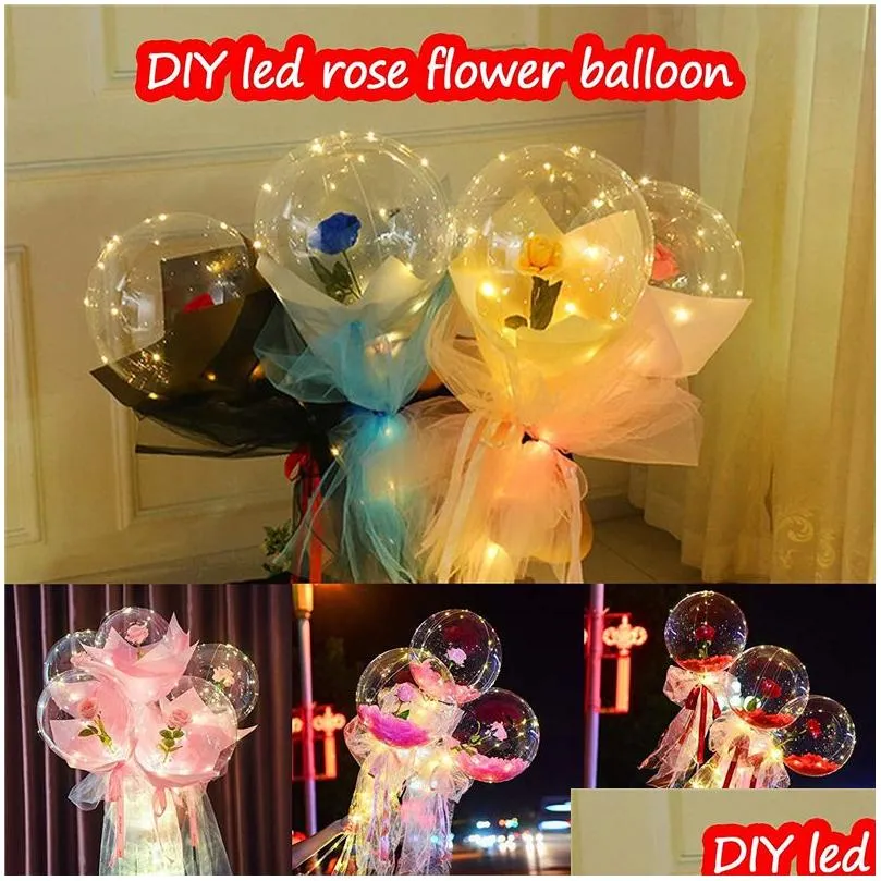 valentines day led balloon light luminous bobo ball flashing led lights rose bouquet rose gift balloon for birthday party wedding