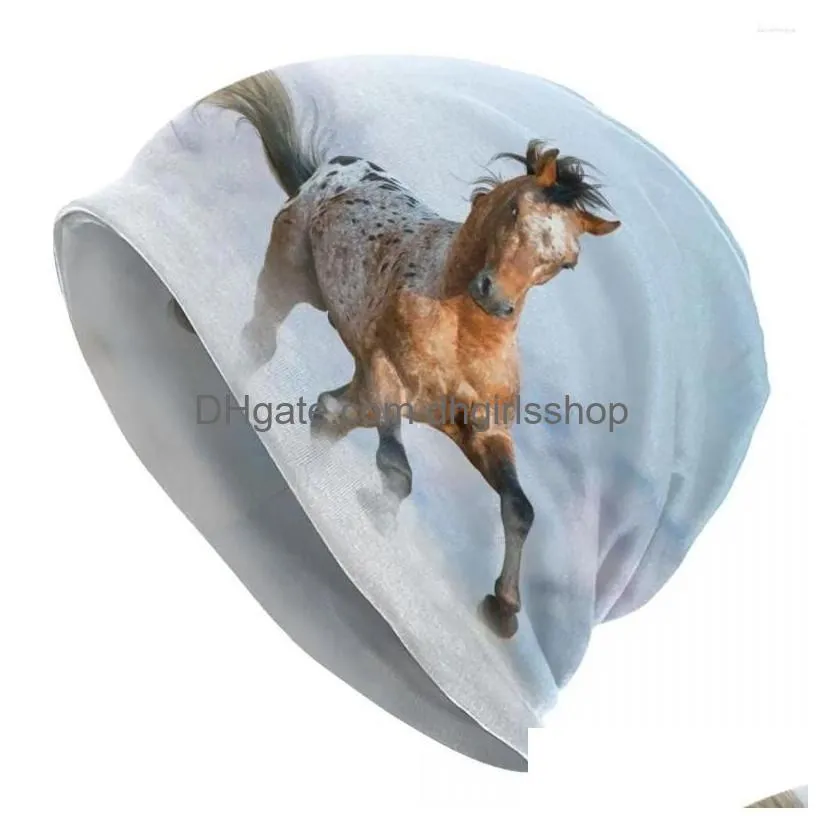Berets Beautif Appaloosa Stallion Running Gallop Bonnet Hat Knit Hats Men Women Cool Uni Horse Winter Warm Sklies Beanies Caps Drop D Dhuem