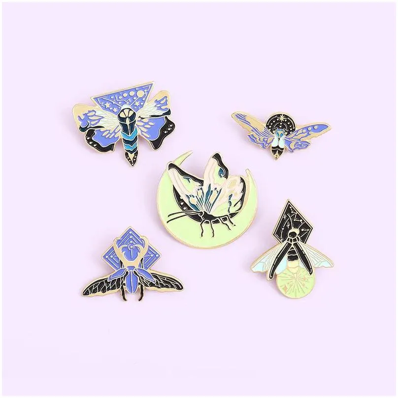 Pins, Brooches Pins Brooches Cartoon Enamel Luminous Brooch Ornaments Insect Moth Animal Firefly Butterfly For Women Kids Halloween G Dhxvm