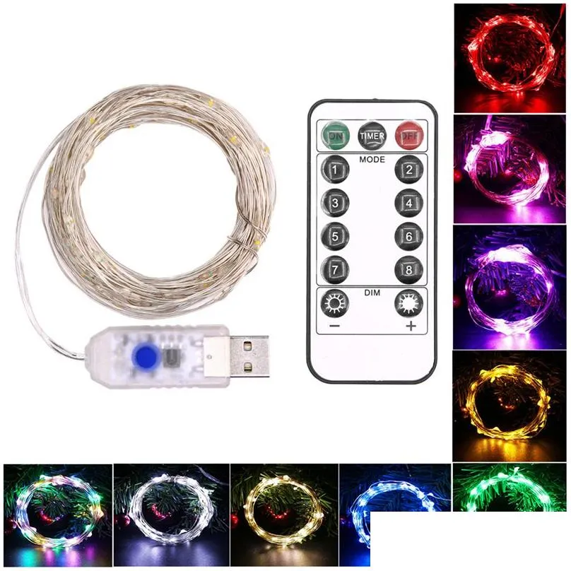 5m 10m led string lights usb 8 function sliver wire remote control fairy lights led christmas lights wedding party holiday decoration