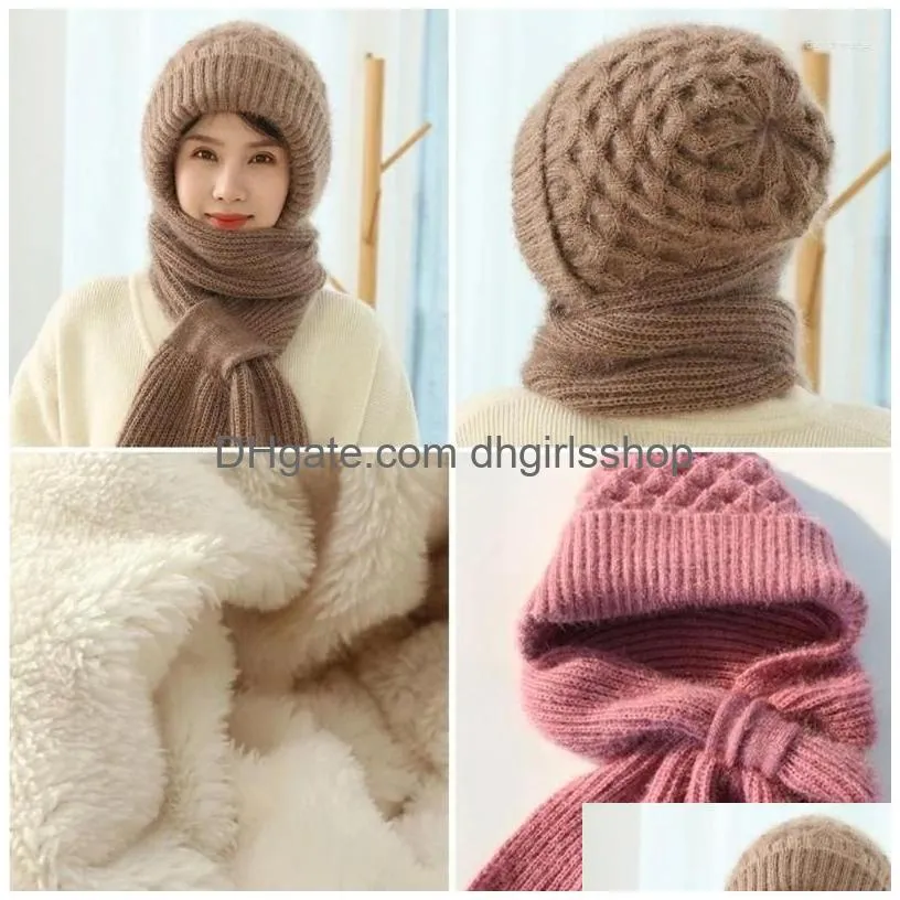 Berets 2-In1 Soft Warm Scarf Cap Cloghet Hooded Hat For Skiing Hiking Lady Windproof Shawl With Neck Ers Drop Delivery Dh7Ib