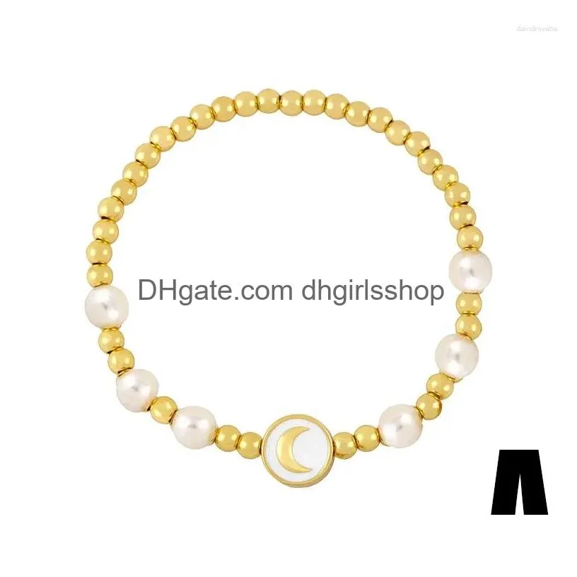 Chain Link Bracelets 5Pcs European And American Fashion Simple Niche Design Ins Wind Pearl Bracelet Female Cross Star Moon Elastic Gi Dhuwq