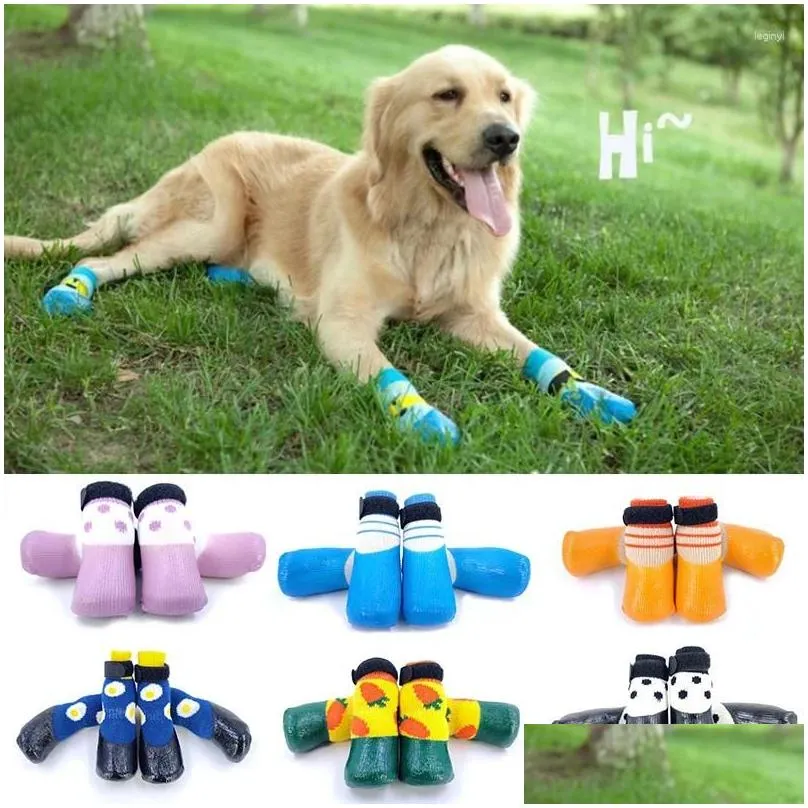 dog apparel 4pcs/set rain snow boots rubber cotton socks pet shoes warm waterproof non-slip footwear for puppy small cats dogs