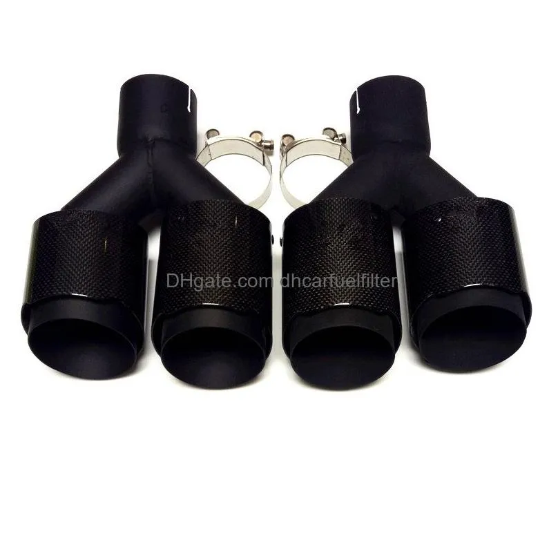 2 pieces universal akrapovic dual exhaust muffler tips carbon fiber add black stainless steel auto exhausts end pipes
