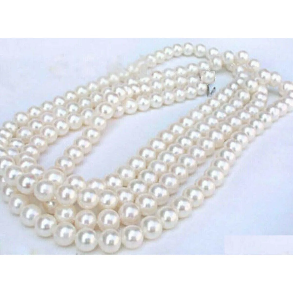 Pendant Necklaces Necklaces 50 Inch 78Mm Aaaaa Perfect Akoya White Pearl Necklace 14K Yellow Gold Drop Delivery Jewelry Necklaces Pend Dhg0F