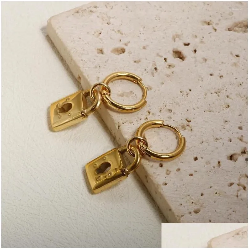stud earrings jinhui stainless steel padlock pendant earring keyhole hollow gold color wholesale hip-hop punk for women jewelry gifts