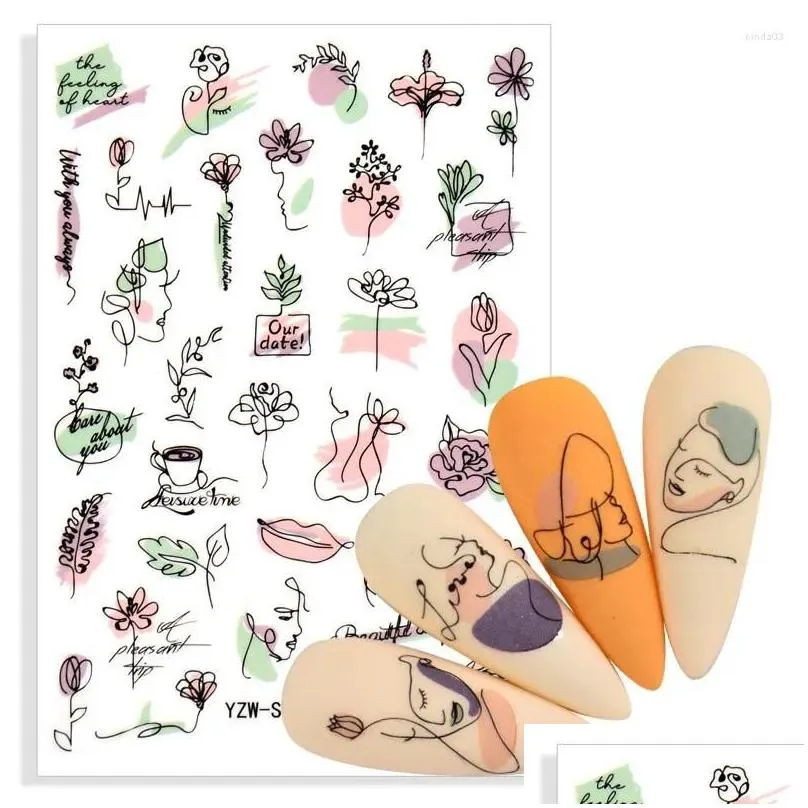 nail stickers ! adhesive decal and sticker flower leaf tree green simple summer diy slider for manicure art decora