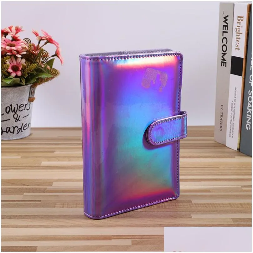 Notepads Wholesale A6 Holographic Notebook Binder Notepads Pu Leather Refillable 6 Ring Binders For Filler Paper With Magnetic Buckle Dhwee