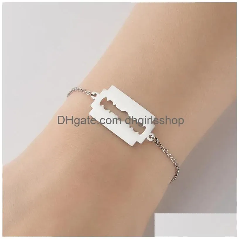 Charm Bracelets 20Pcs/Lot Stainless Steel Gold Sier Color Blade Charms Chain Bracelet For Women Fashion Jewelry Gift Wholesale Drop D Dhkt3