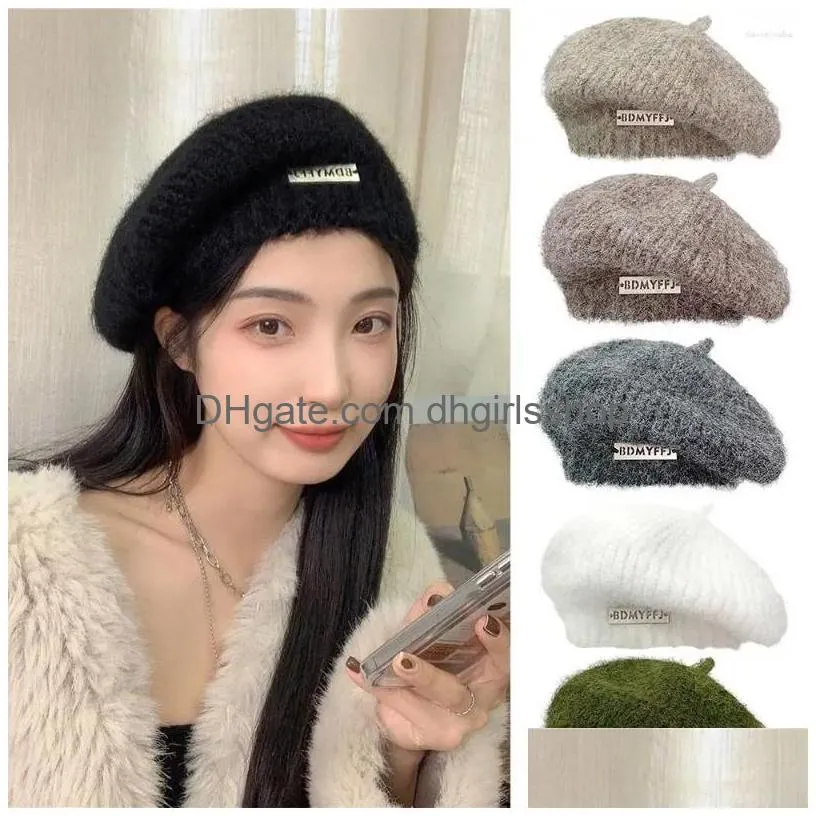 Berets P Painter Hat Vintage Solid Color Warm Knitted Beret Woolen Thread Drop Delivery Dh85L