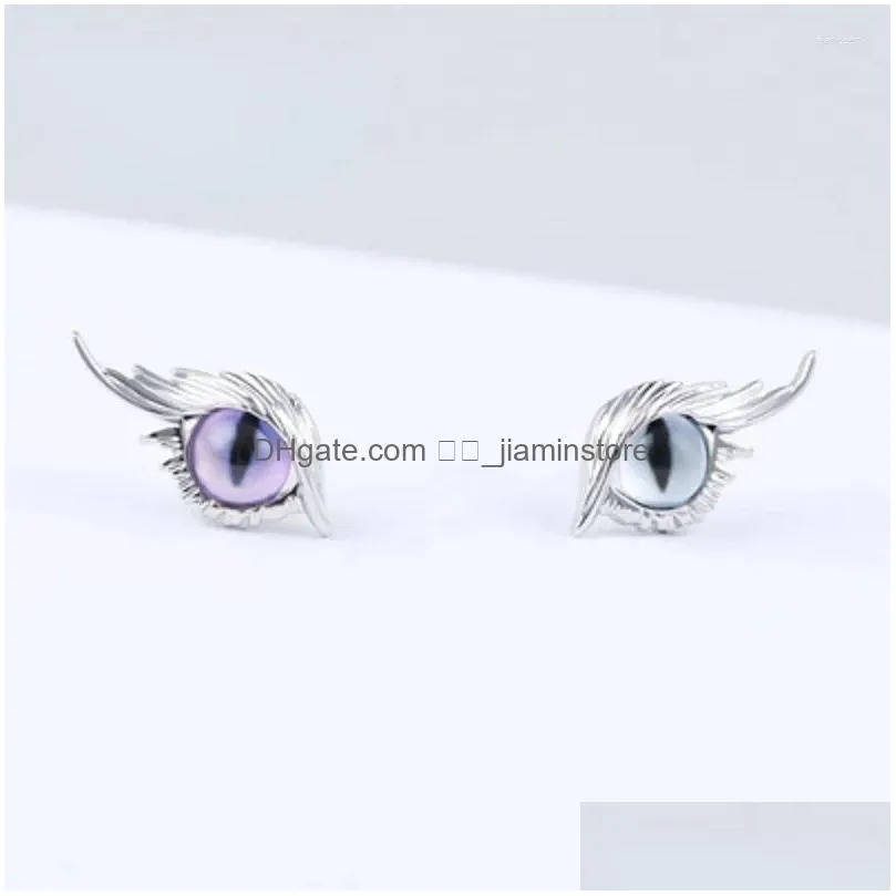 Stud Earrings Fashion Sier Color Angel Feather Wings Cat Eye Glass Devils For Women Party Jewelry Drop Delivery Oti3Z