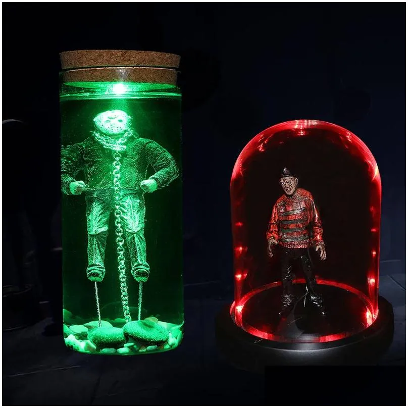 Decorative Objects & Figurines Figurine Horror Part 6 Jason Halloween Water Cup Lamp Scary Resin Night Light 220816 Drop Delivery Home Dhlr1