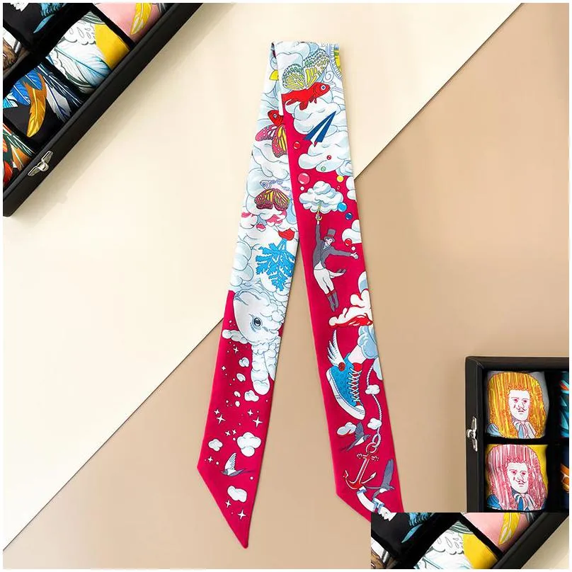 Scarves 100% Silk 23 Colors Elegant Geometry Print Square Scarf Women Bandana Hairband Lady Head Wraps Female Shawl Fashion Neckerchie Dhn0N