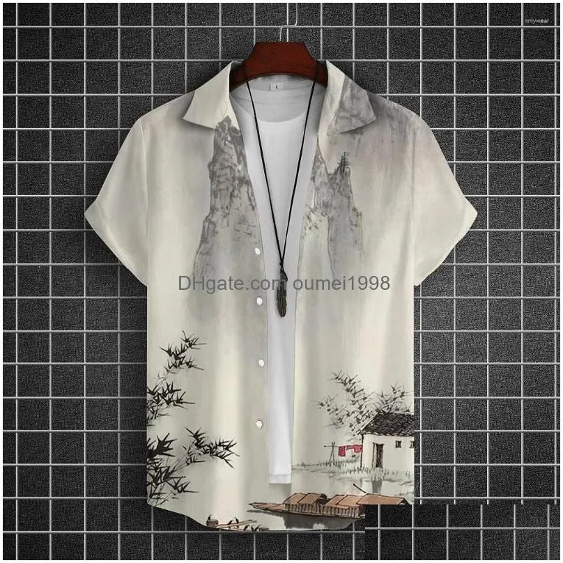 Men`S Casual Shirts Mens Casual Shirts Chinese Character Tattoo Fashion Shirt 3D Print Hawaiian Man Daily Caucal Men Summer Top Cloth Dhdzf