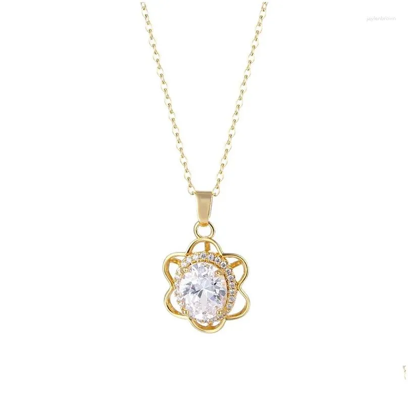 pendant necklaces stainless steel chain classic shiny zircon sunflower necklace for women lady vintage jewelry accessories gifts