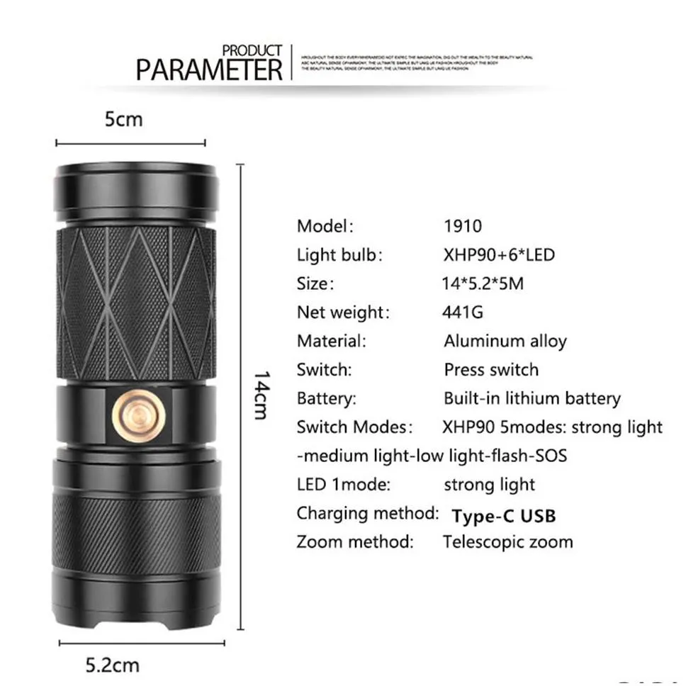 z30 xhp90.2 super bright led double head flashlight waterproof rechargeable zoomable torch work light spotlight floodling lantern