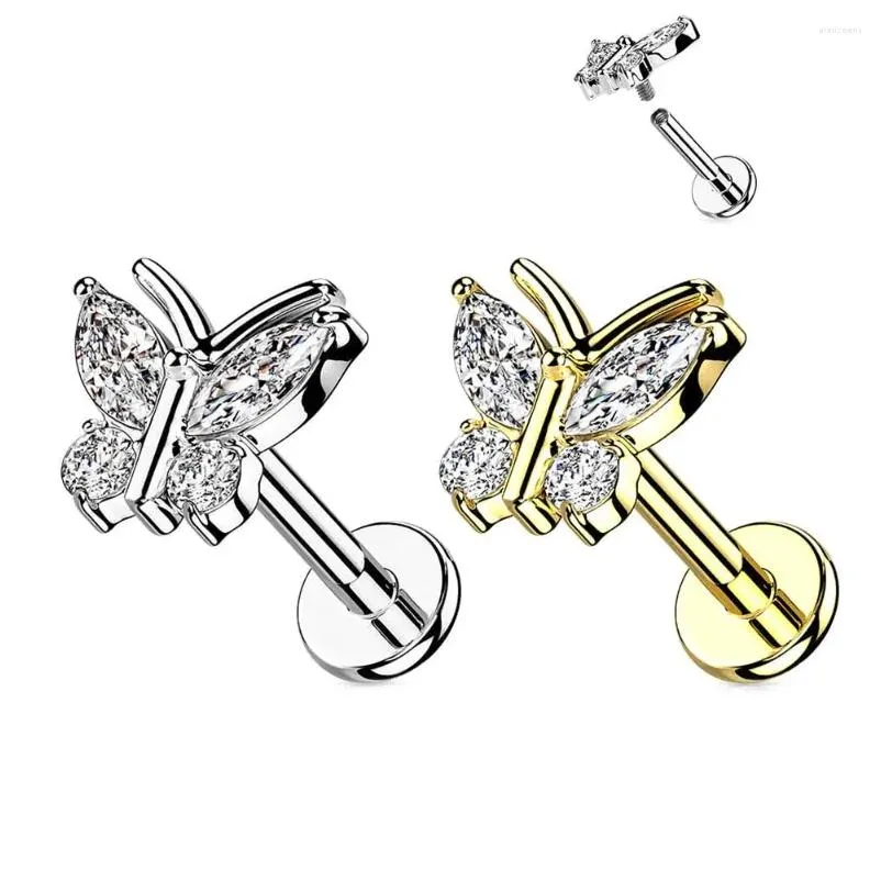 Stud Earrings Butterfly Labret Surgical Steel Cz Gem Internal Thread Flat Back Piercing Cartilage Ear Body Jewelry Drop Delivery Otwu8