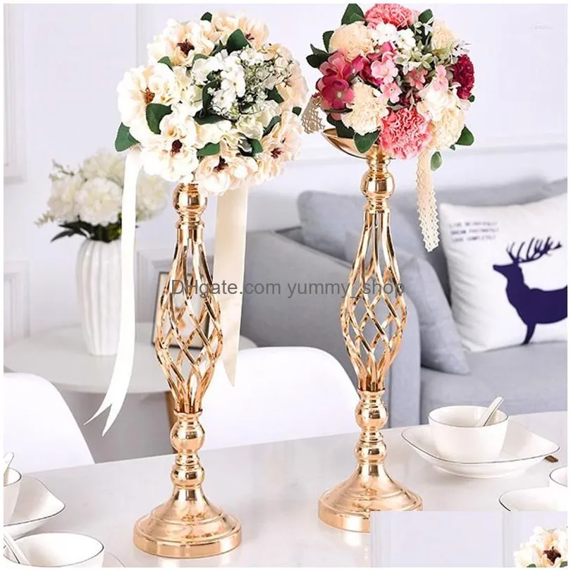 party decoration silver/gold flowers vase candle holder road lead table centerpiece metal stand candlestick for wedding dinner decor