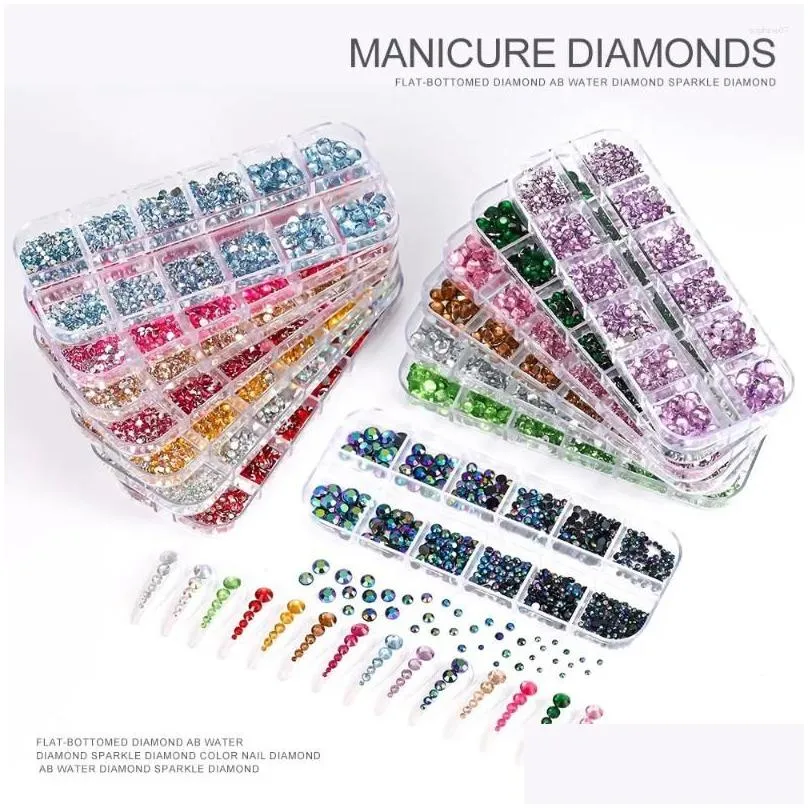 nail art decorations 12grids 3d glass crystal rhinestone non fix flatback round bead jewelry charm gem stones diamond manicure parts