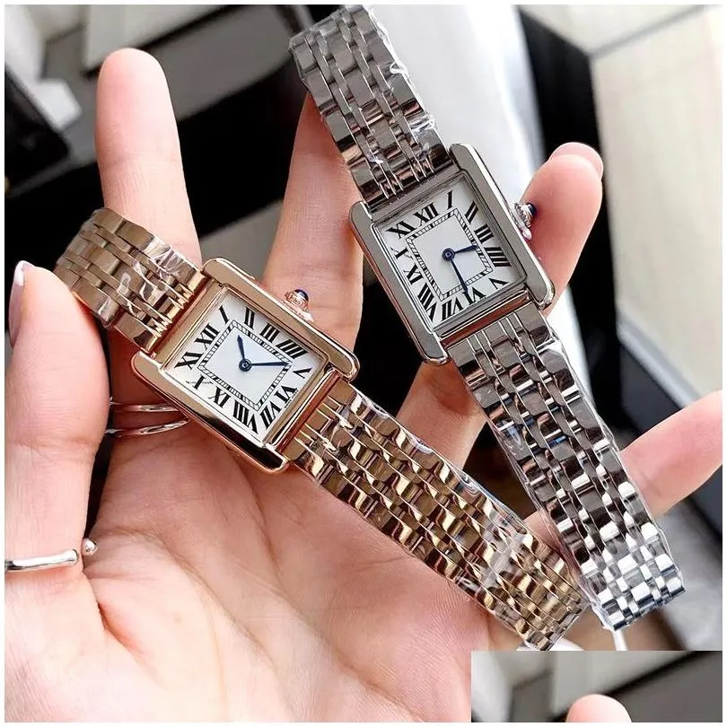 Women`S Watches Fashion Women Watches Quartz Movement Sier Gold Dress Watch Lady Square Tank Stainless Steel Case Original Clasp Anal Dhbj6