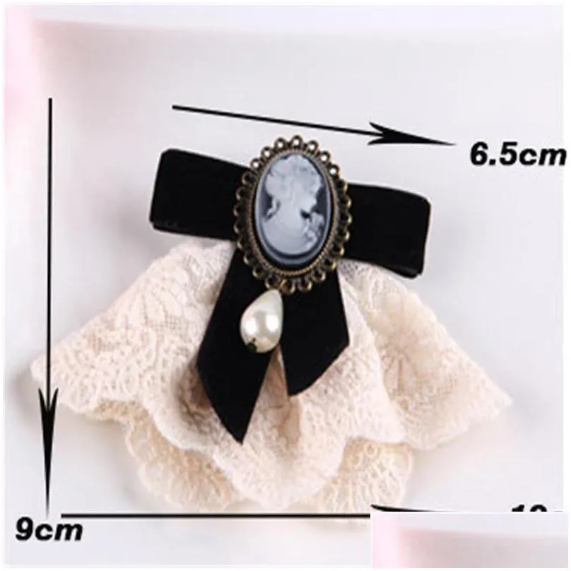 Pins, Brooches Pins Brooches Vintage Black Bow Ribbon Bowknot Retro Collar Cor Shirt Tie Cravat Wedding Broches Jewelry Women Drop De Dhqrq