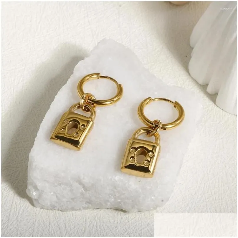 stud earrings jinhui stainless steel padlock pendant earring keyhole hollow gold color wholesale hip-hop punk for women jewelry gifts