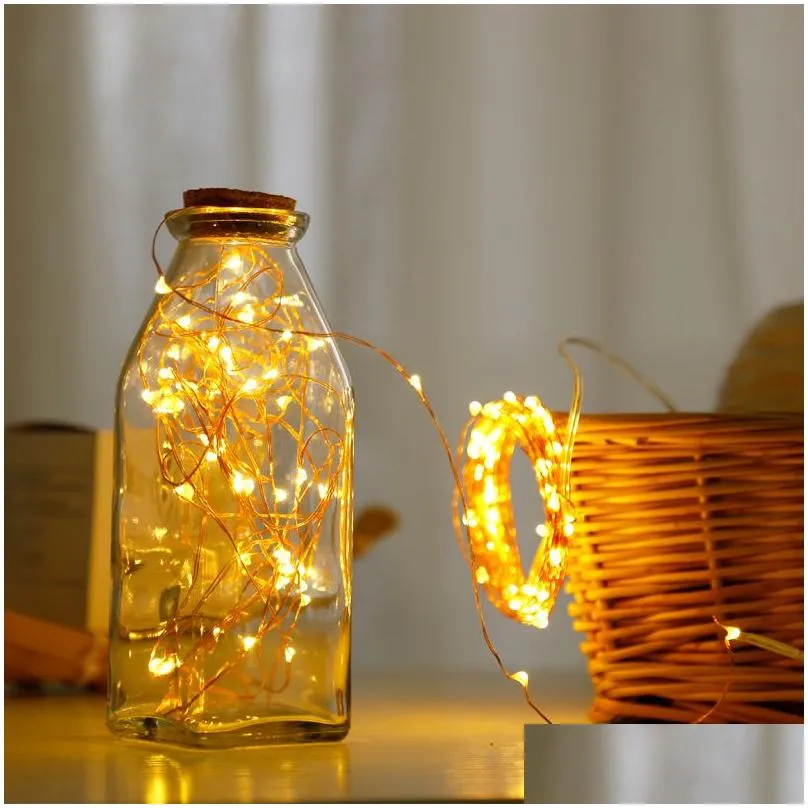 led string light 1m 2m  decorative lamps small battery operated silver wire copper lights for xmas halloween party