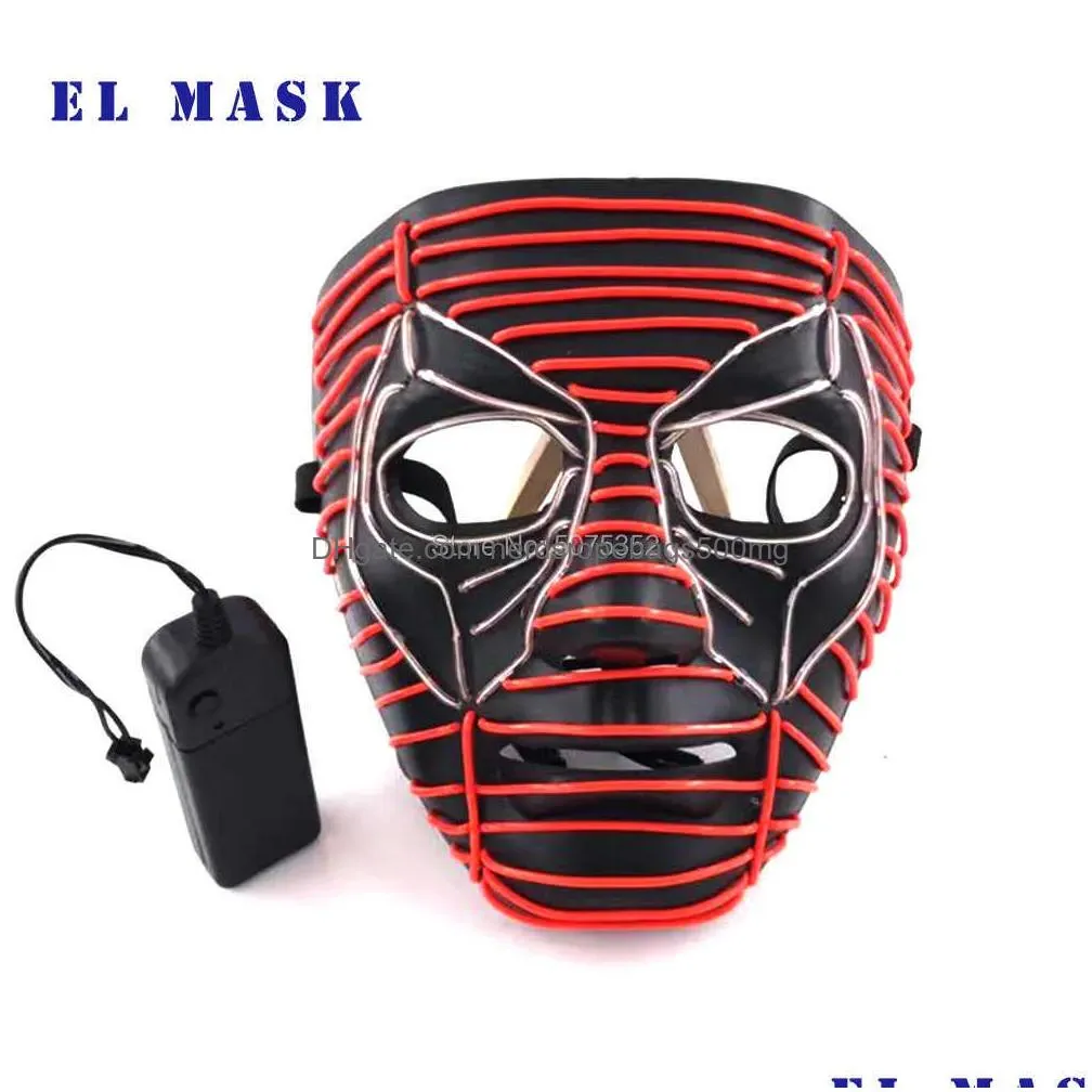 Party Masks Masks Night Glowing El Wire Mask Japanese Cosplay Light Up Dance Dj Club Decor Neon Led For Halloween Christmas Drop Deliv Dh2B0