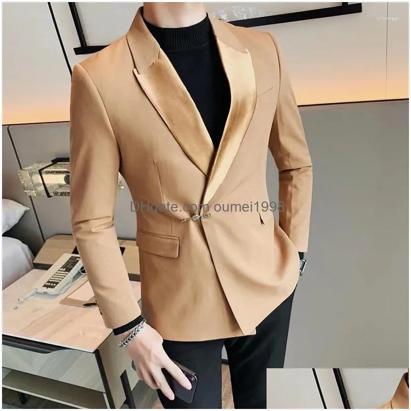 Men`S Suits & Blazers Mens Suits Chinese Style Buckle Suit Jacket Men High Quality Lapel For Business Social Blazer Mascino Casual We Dhpas