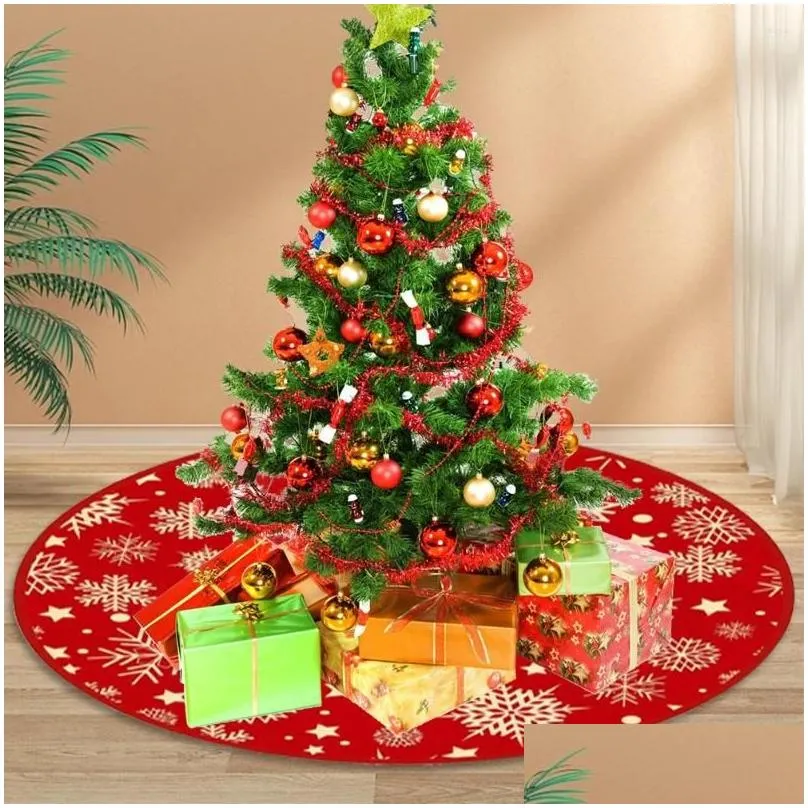 christmas decorations 90cm xmas tree bottom decor mat snowflake pattern red printed decoration indoor outdoor