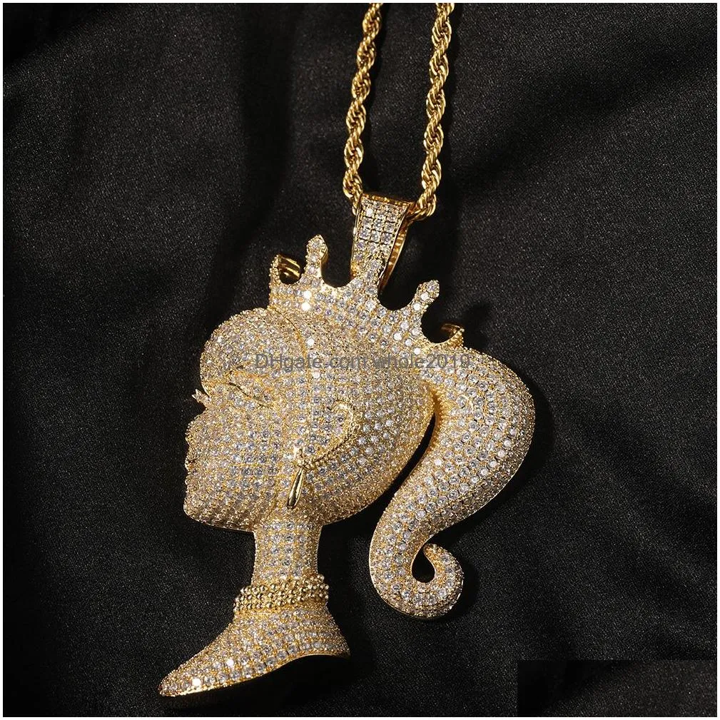 Pendant Necklaces Iced Out Crown Doll Pendant Necklace Fashion Mens Hip Hop Sier Gold Necklaces Jewelry Drop Delivery Jewelry Necklace Dhzbf
