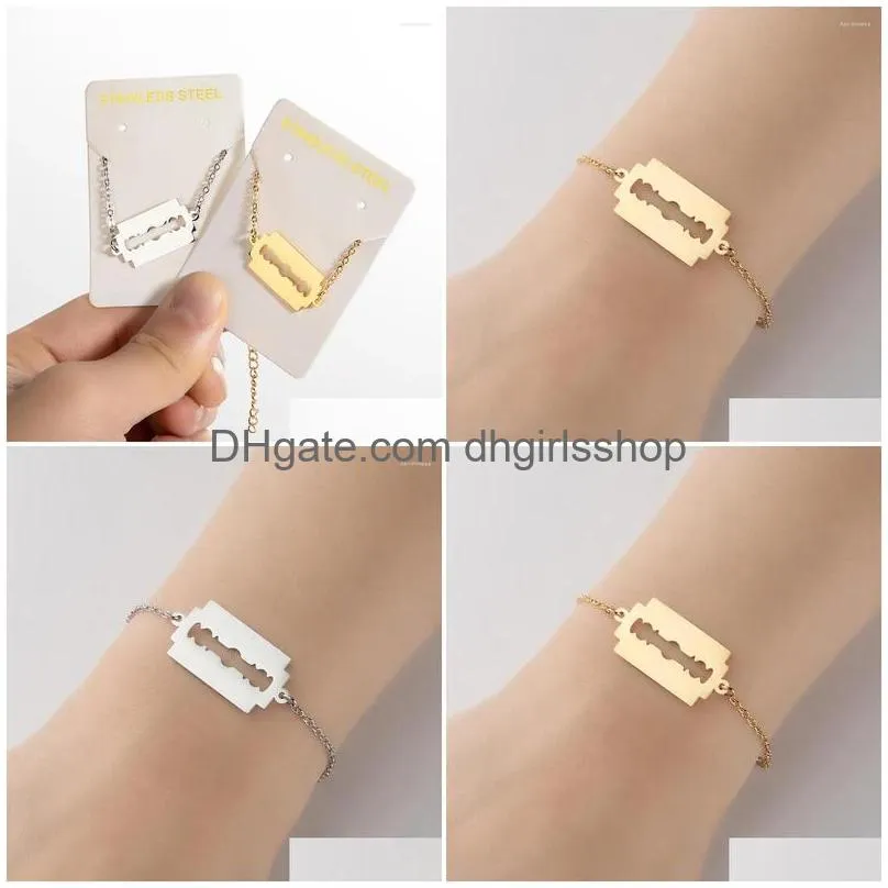 Charm Bracelets 20Pcs/Lot Stainless Steel Gold Sier Color Blade Charms Chain Bracelet For Women Fashion Jewelry Gift Wholesale Drop D Dhkt3