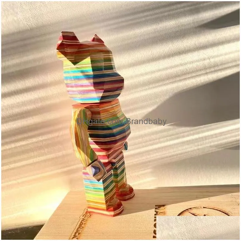 Movie & Games New Spot Game Bearbrick 400% Polygonal Wavy Pattern Rainbow Wood Violent Building Block Bear Tide Toy Doll Handle 28Cm D Dhbvx