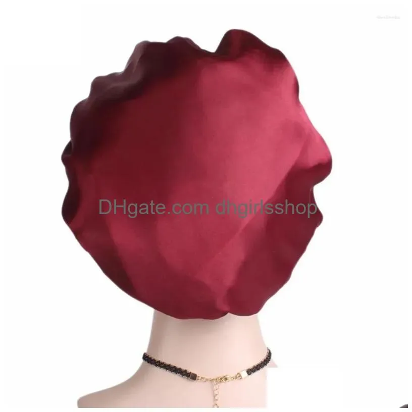 Berets 32 X32Cm Sleep Cap Lady Slee Hair Wrap Miss Stretchy Headbands Drop Delivery Dhjb7